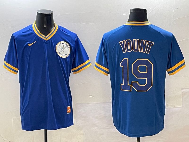 Men Milwaukee Brewers #19 Yount Blue Throwback Game 2025 Nike MLB Jersey style 1->milwaukee brewers->MLB Jersey